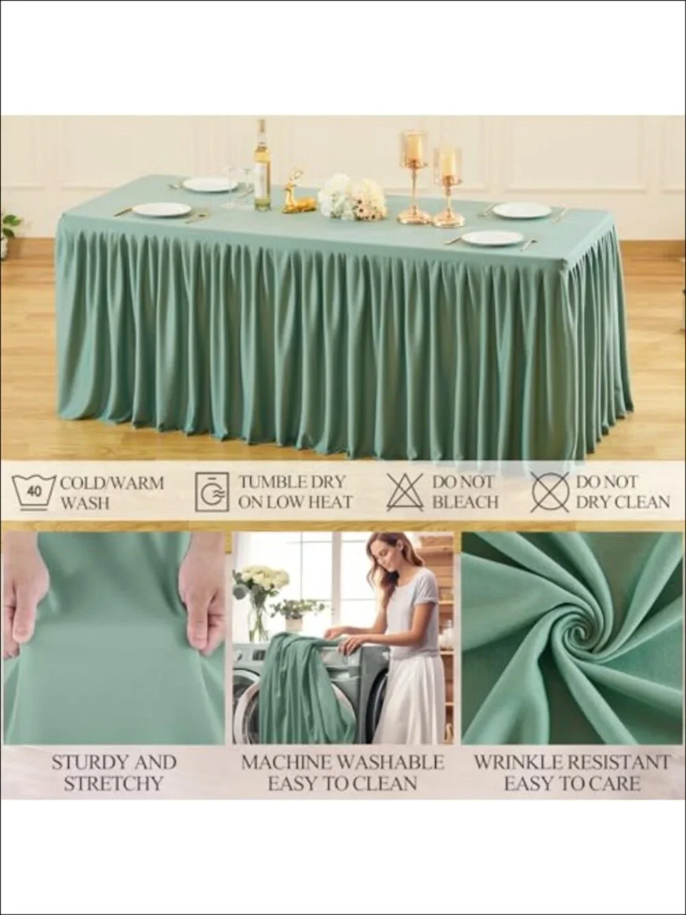 Stretch Tablecloth 6ft Rectangle Fitted with Skirt Polyester Spandex Wrinkle